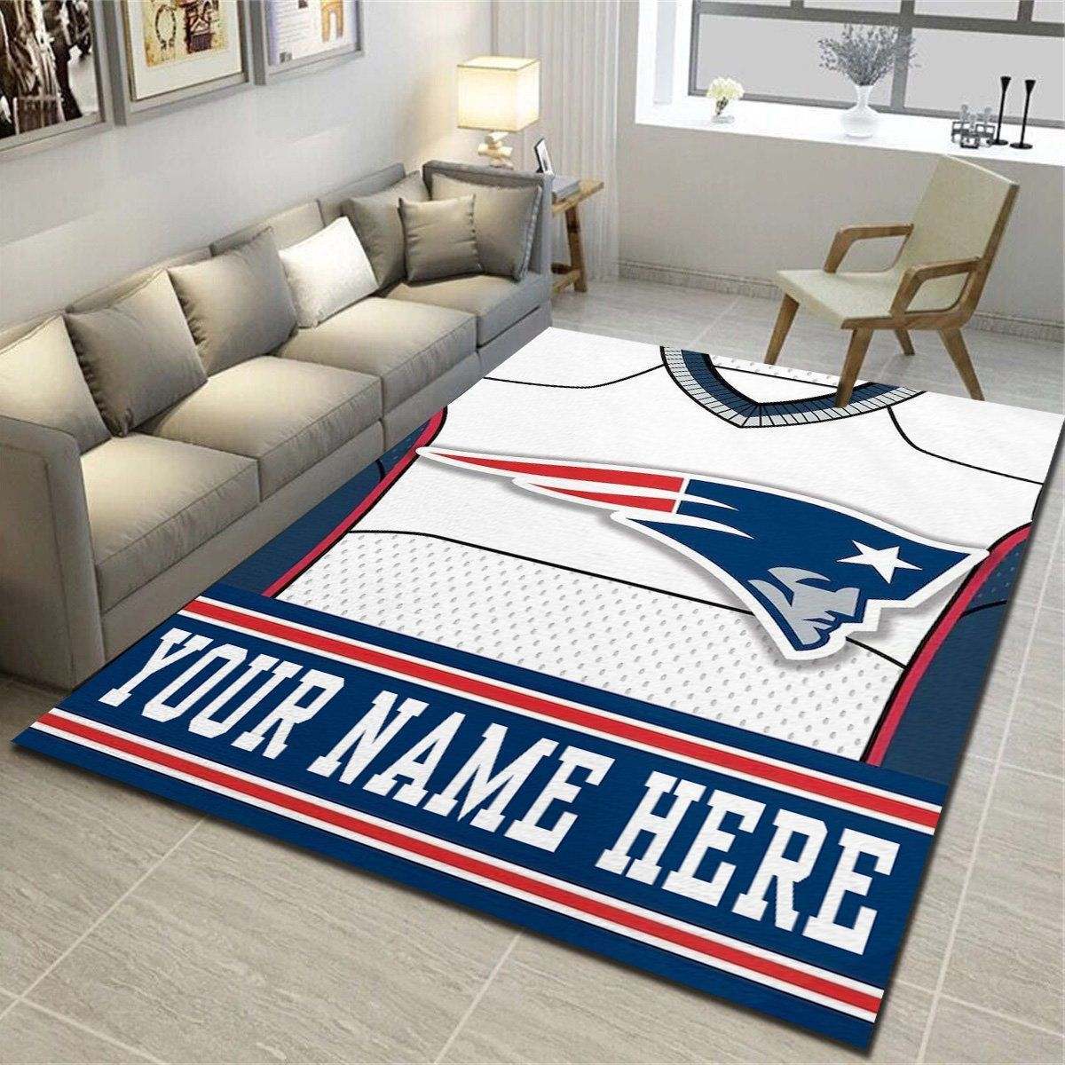 New England Patriots Personalized Rug, Living Room Bedroom Carpet, Customized Man Cave Floor Mat