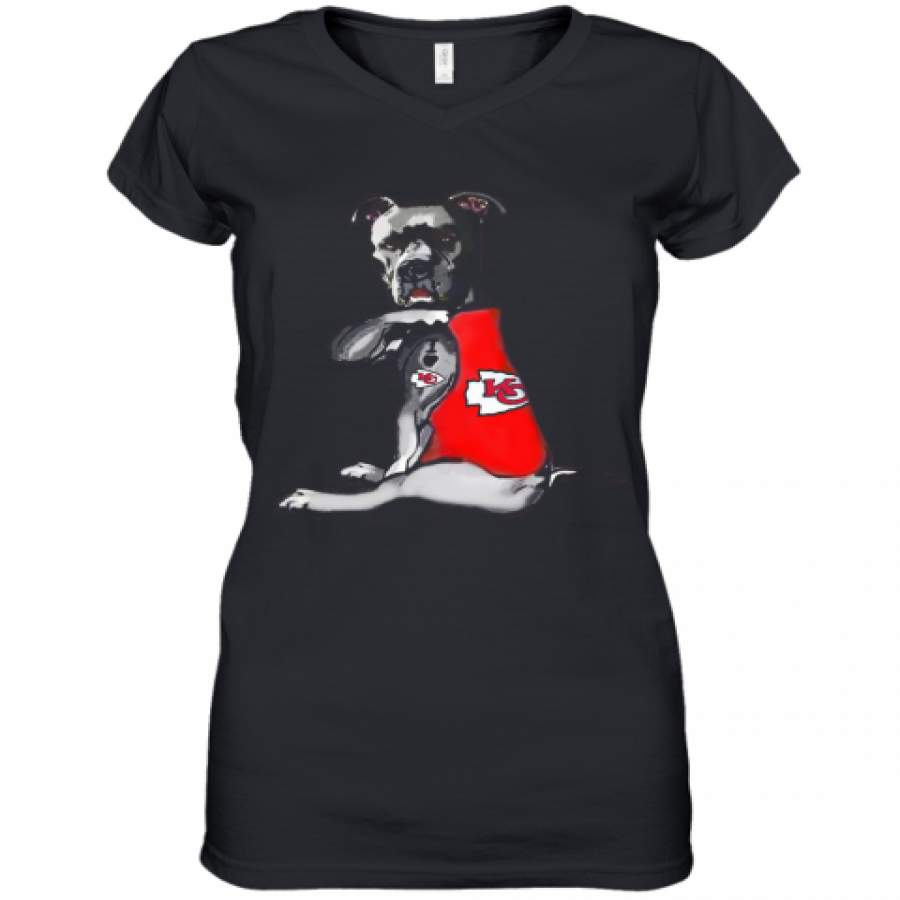 Pitbull Rottweiler I Love Kansas City Chiefs Women's V-Neck T-Shirt