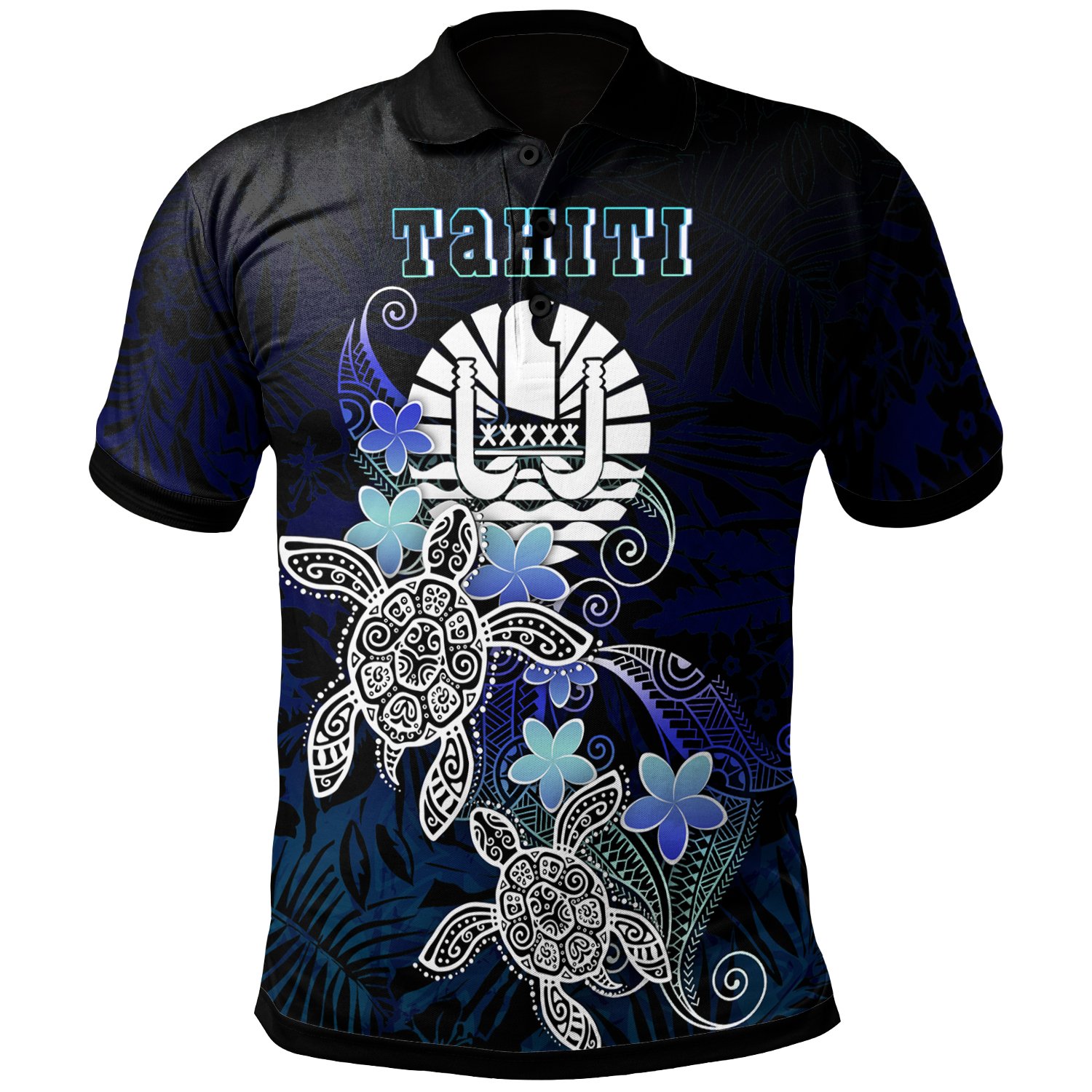 Tahiti Polynesian Polo Shirt – Blue Turtle Couple – BN22