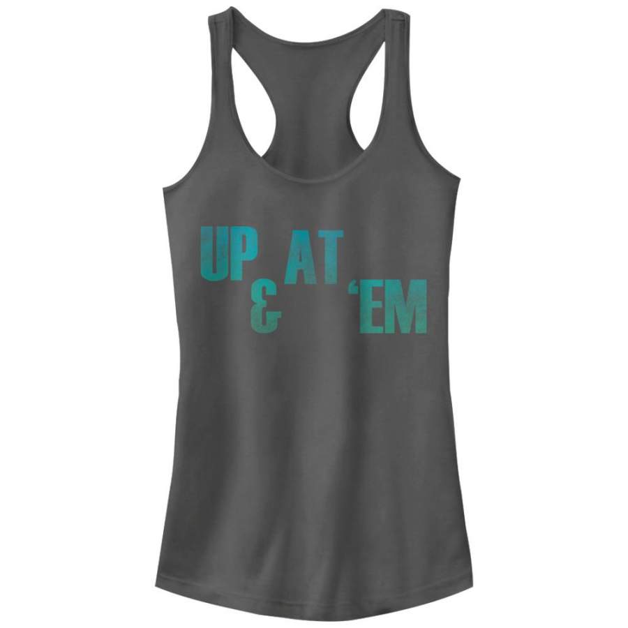 CHIN UP Junior’s Get Up and At Em  Racerback Tank Charcoal