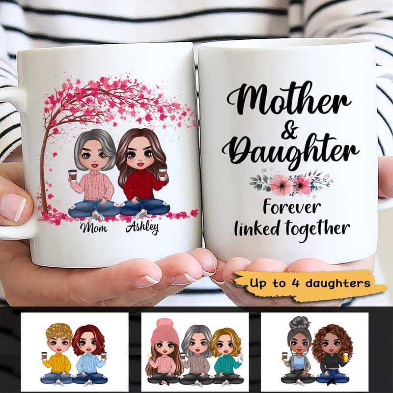 Doll Women Gift For Mother Mom And Daughters Sitting Under Tree Personalized Mug