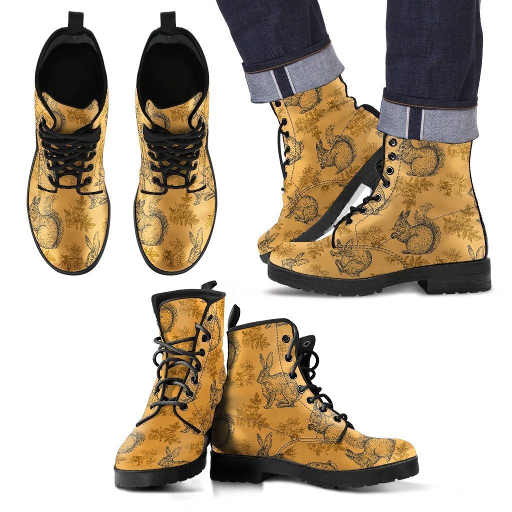 Squirrel Rabbit Pattern Print Men Women Leather Boots Fashion Boots Custom Shoes