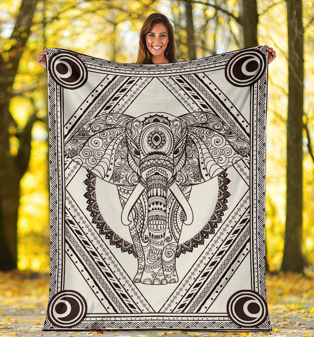 Indian Vintage Pattern Elephant Fleece Blanket Print 3D, Unisex, Kid, Adult