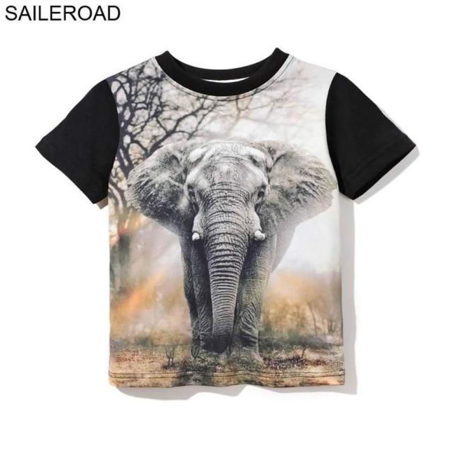 3D Elephant Print Shorts Sleeve T Shirt for Kids