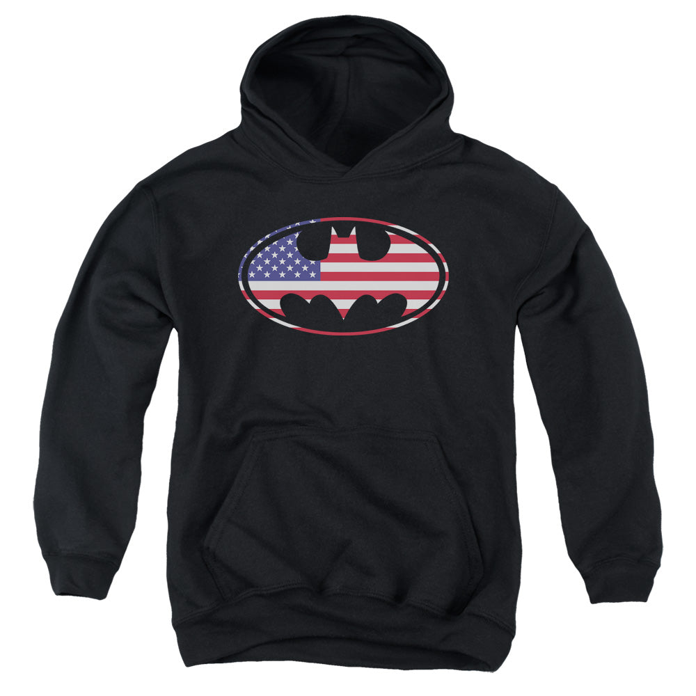 Batman American Flag Oval Kids Youth Hoodie Black