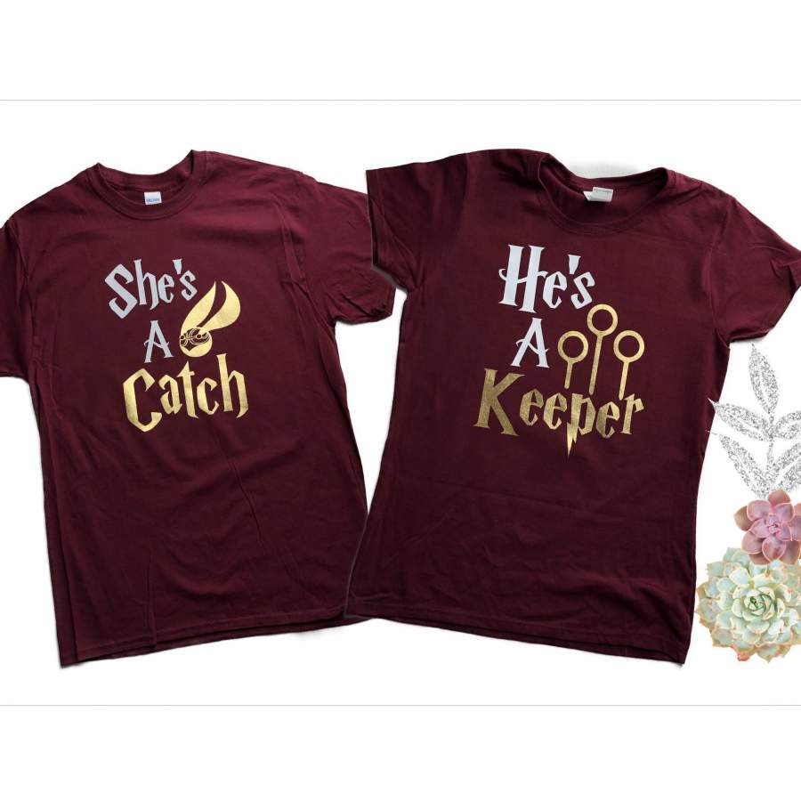 Couple gifts – She is a catch he is a keeper matching shirt – GST