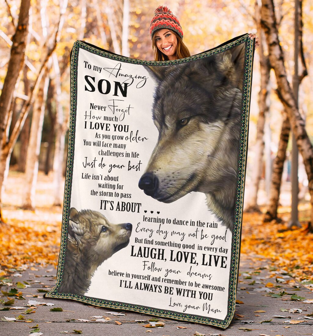 Wolf Animal Blanket Mom’S Present For Son – Laugh Love Life Blanket Quilting Presents For Birthday Christmas Thanksgiving