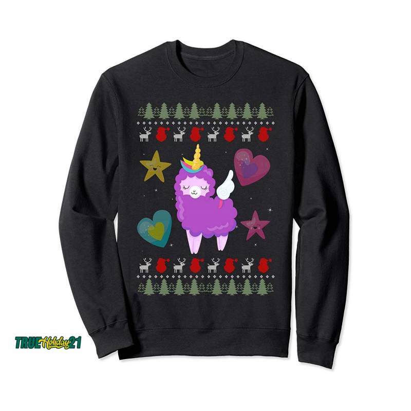 Ugly Christmas Sweatshirt Llama Unicorn Knitted Style