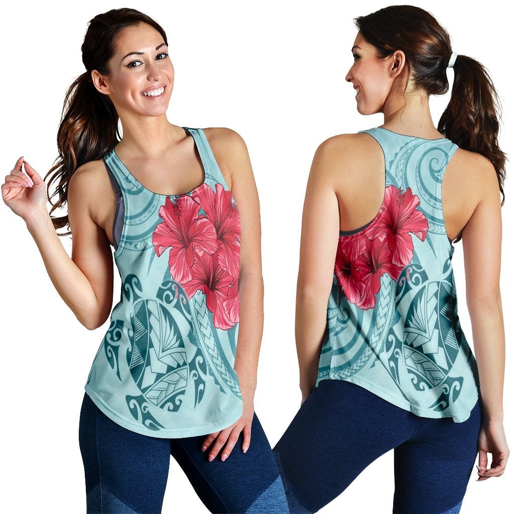 Hawaiian Polynesian Turtle Hibiscus Blue Racerback Tank Bless Style Ah Ha39623