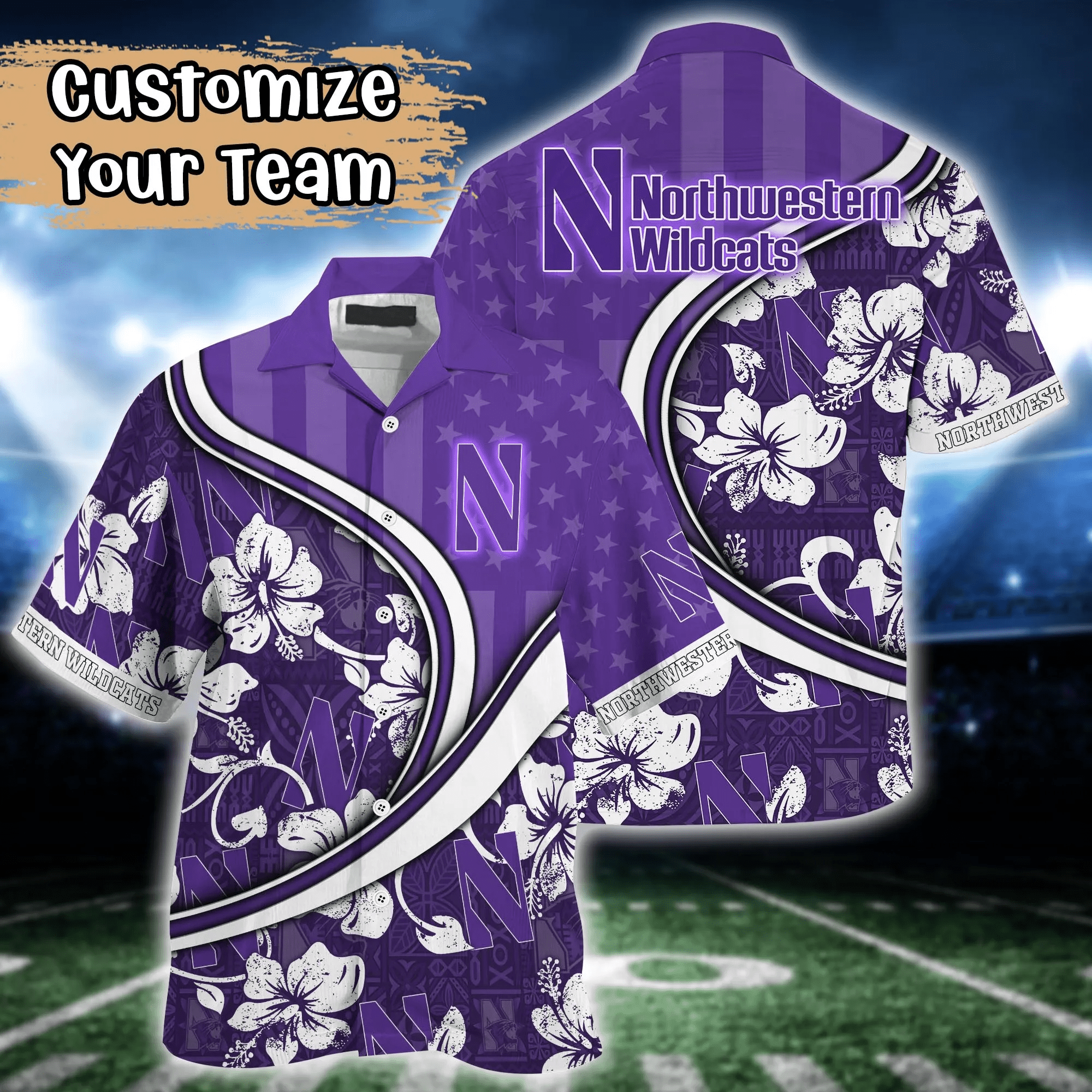 Northwestern Wildcats NCCA Us Flag Hawaiian Shirt Custom Summer Aloha Shirt