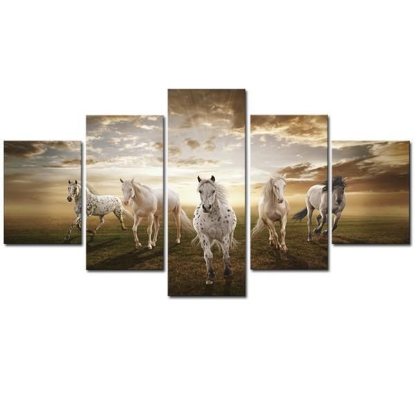 Running Galloping Horse Animal 5 Panel Canvas Art Wall Decor