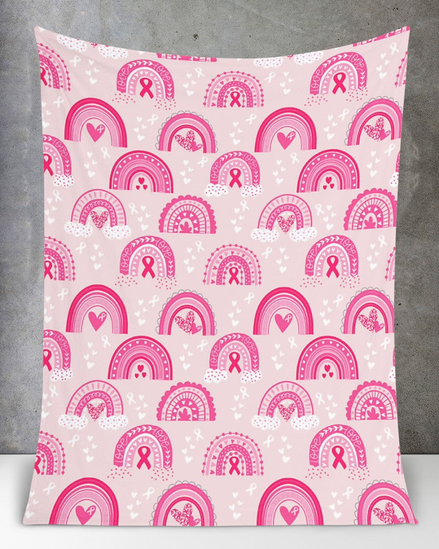 Breast Cancer Rainbows Blanket, Breast Cancer Awareness Month Blanket , Pink Ribbon Breast Cancer Blanket