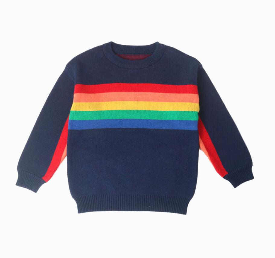 Children Rainbow Knitting Sweater Striped Knit Sweater Kids Knitting Sweater Boys Girls Clothing Autumn Tee Tops High Quality alx