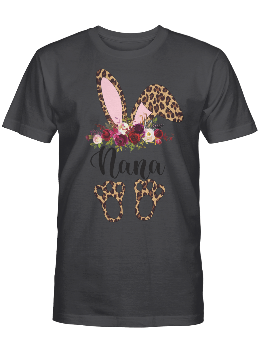 Nana Bunny Floral Leopard Plaid Nana Happy Easter Mothers Day Shirt