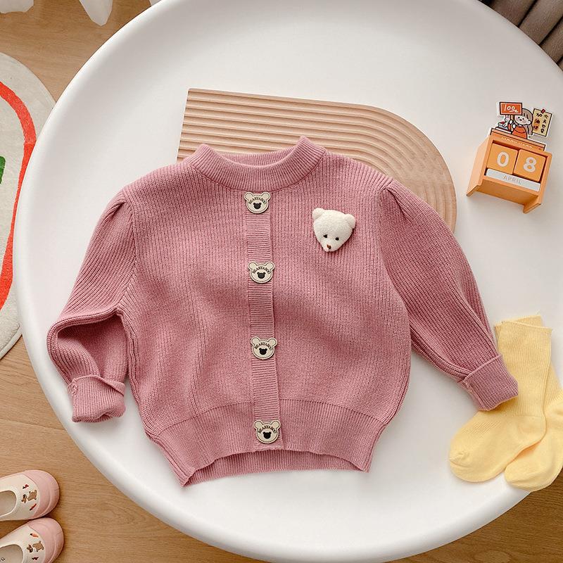 2022 Autumn Baby Girl Knitted Sweater Toddler Kids Boys Bear Cardigan Outwear Children’s Clothes Solid Baby Girls Knitwear Coat alx