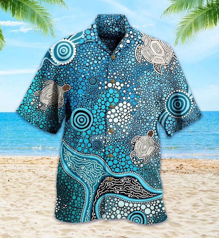 Turtle Aboriginal Blue Vintage Hawaii Shirt Ha51824