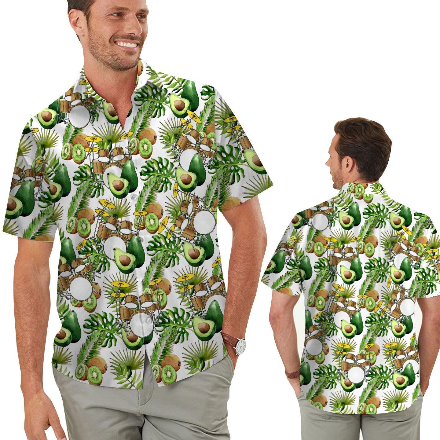 Tropical Avocado And Kiwi Drums Men Hawaiian Shirt For Drummers