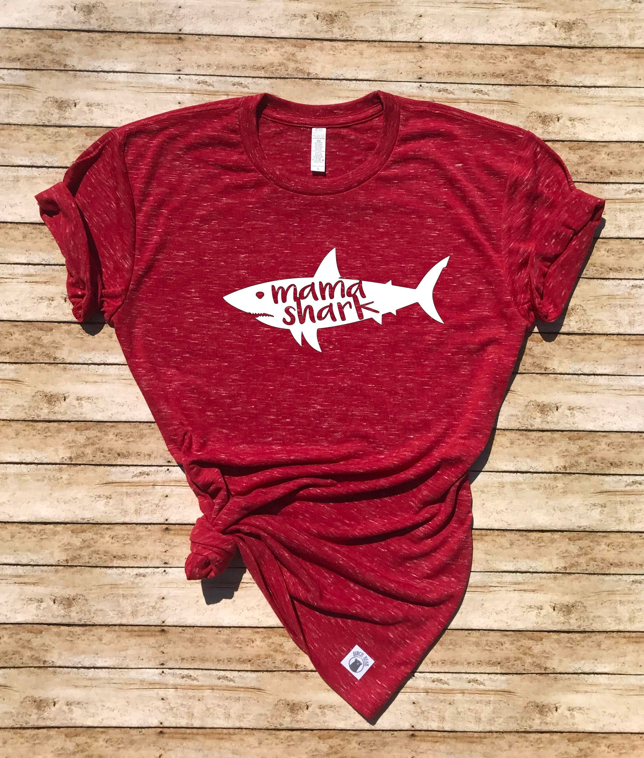 Unisex Crew Neck T Shirt Mama Shark Shirt – Funny Mom Shirt – Funny T Shirt – Shirt For Mom – Shark Shirt – Matching Birthday Shark Shirt