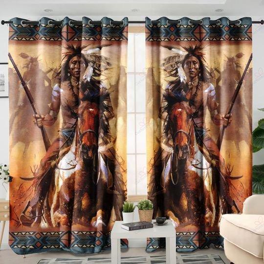 Tmarc Tee Native American Warrior 3D All Over Printed Window Curtain Home Decor