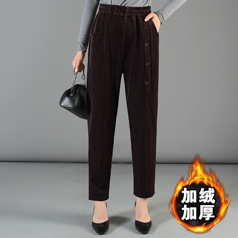 Women Pants Corduroy 2022 Autumn Winter Streetwear Thick Keep Warm Female Baggy Trousers Casual High Waist Straight Pant alx