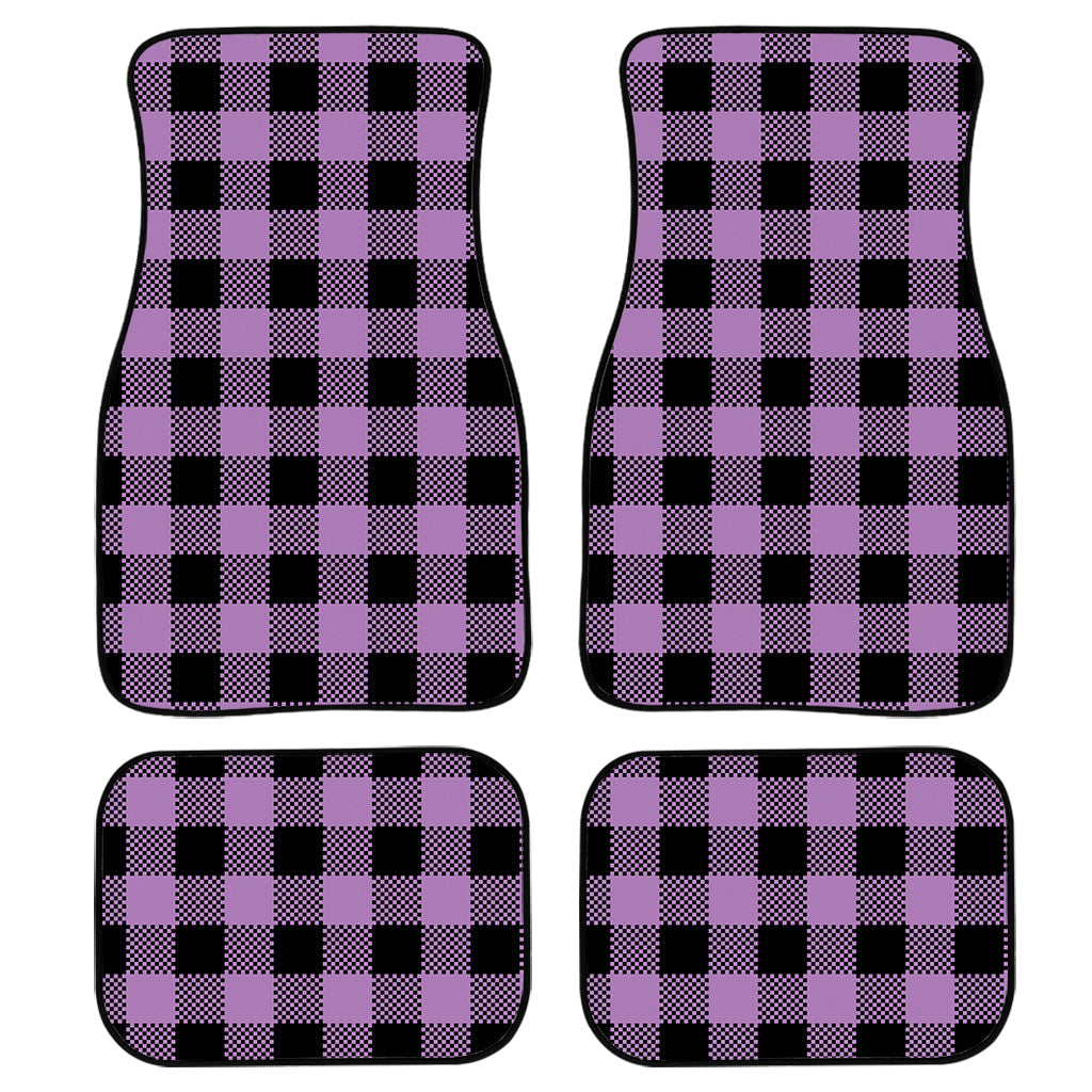 Purple Buffalo Plaid Print Front And Back Car Floor Mats, Front Car Mat