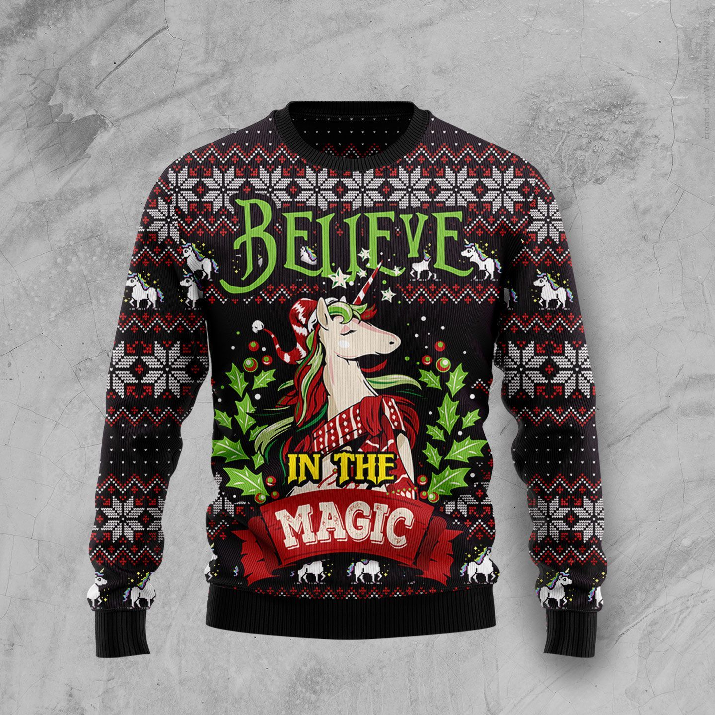 Unicorn Believe In The Magic Christmas Ugly Sweater