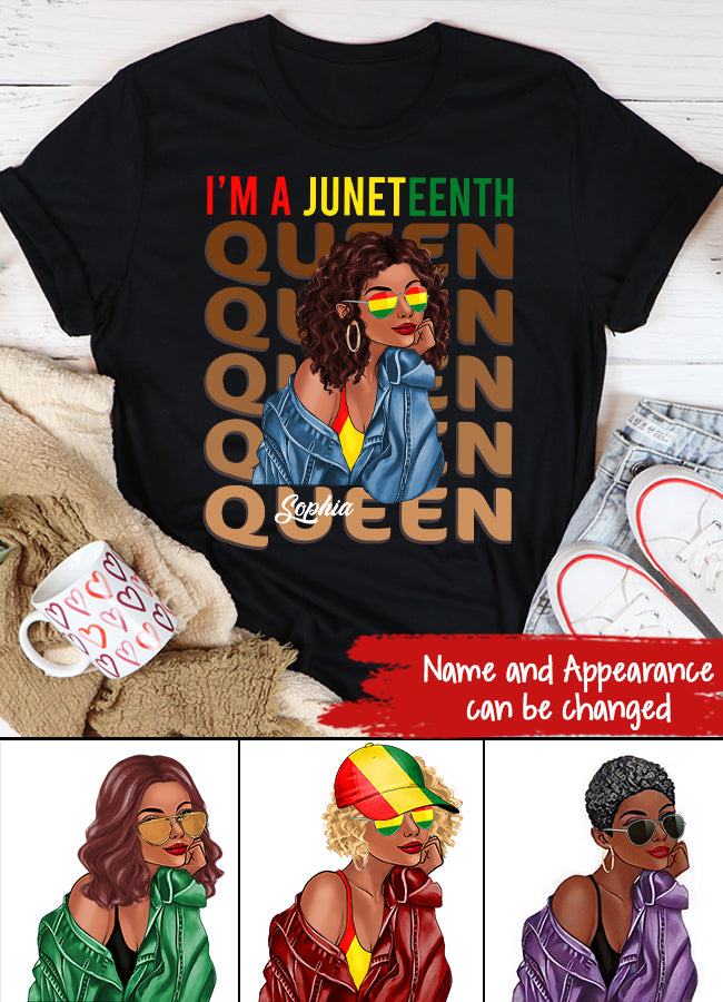 Juneteenth Shirt, Custom Juneteenth Shirt, Juneteenth Queen Swag Black Melanin Natural Hair Afro Women T-Shirt