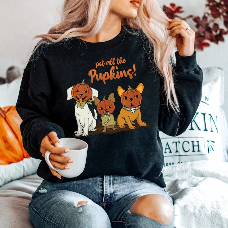 Pet All The Pupkins Sweatshirt,Halloween Dog Sweatshirt,Ghost Dog Shirt Crewneck Sweatshirt All Over Print Sweatshirt For Women Sweatshirt For Men