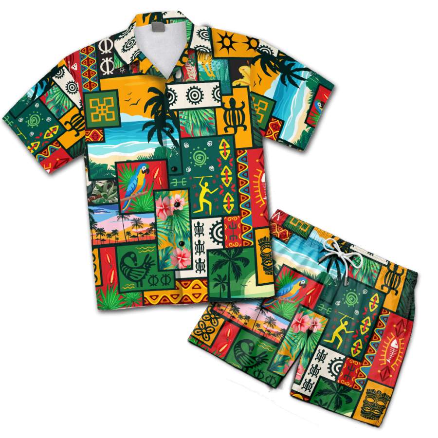 African Symbols 2 Hawaiian Shirt And Shorts Set