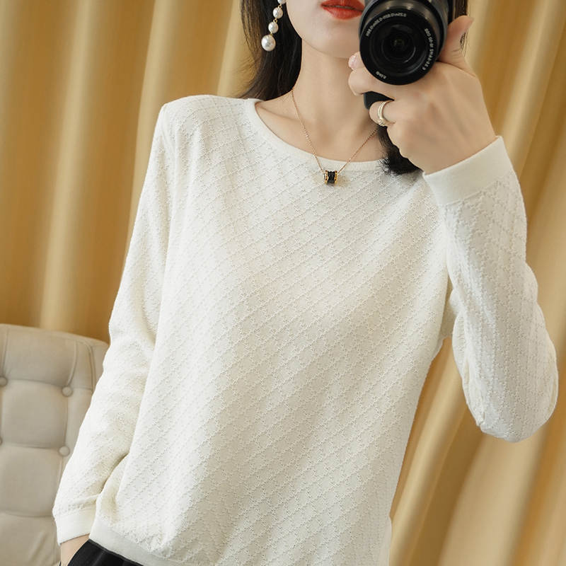 Tailor sheep cotton knit sweater women’s o-neck long-sleeved knit pullover short split openwork sweater alx