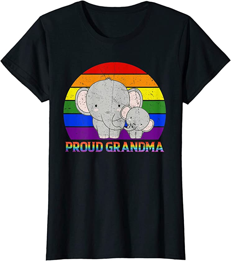 Womens Proud Grandma Elephant Proud Mom LGBT Gay Pride Tshirt Gifts