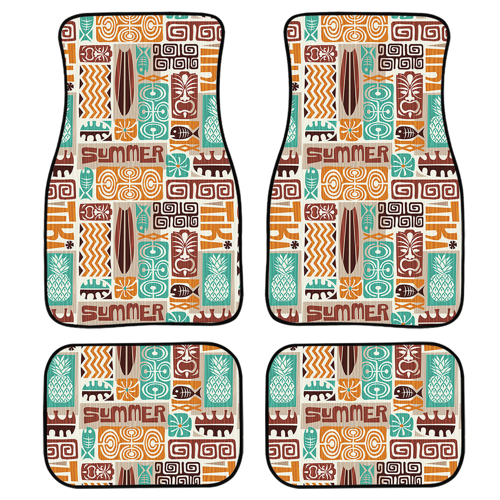 Tropical Tiki Pattern Print Front And Back Car Floor Mats, Front Car Mat