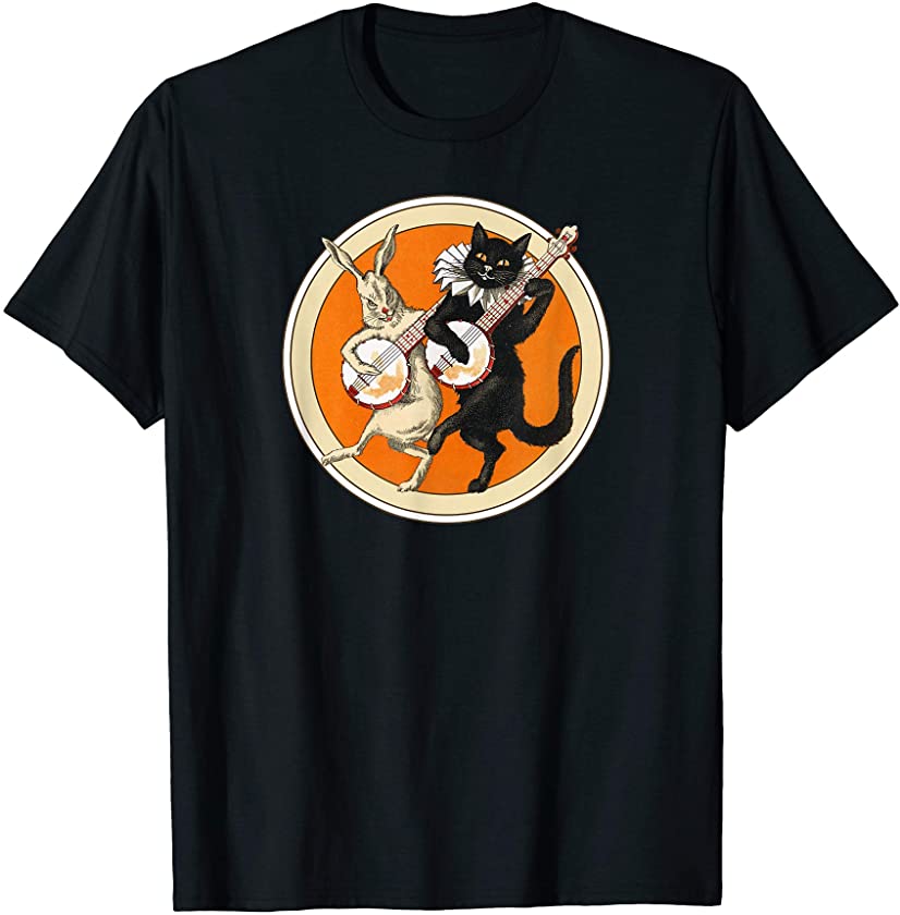 The Black Cat Magazine Halloween Cat Rabbit And Banjo T-Shirt