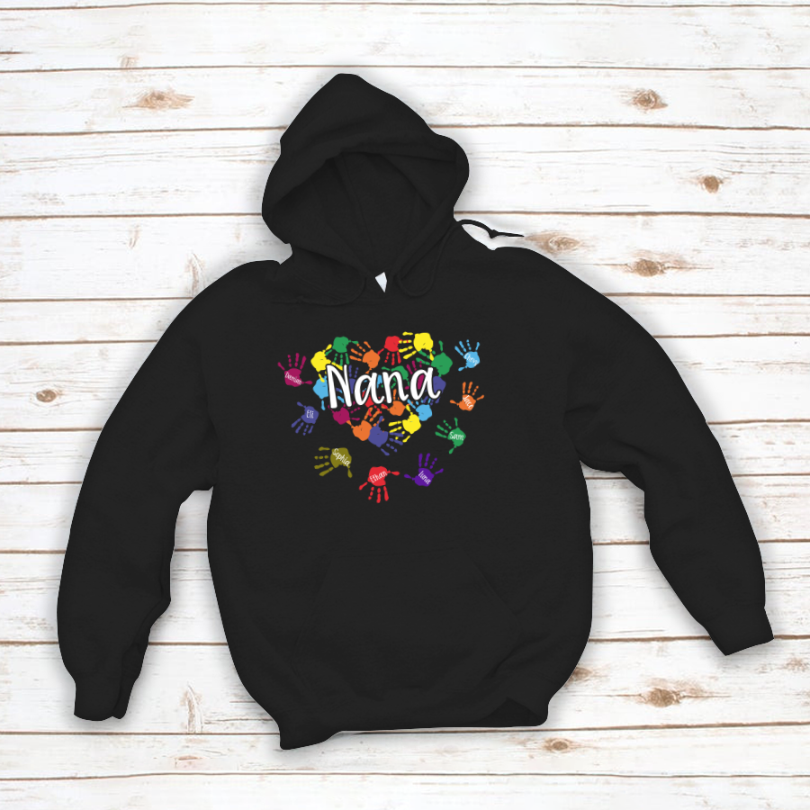 Nana And Grandkids Heart Colorful Hands Hoodie