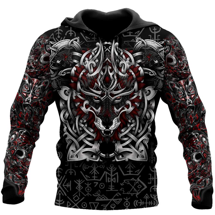 3D All Over Print Celtic Viking Wolf Hoodie DD08262002