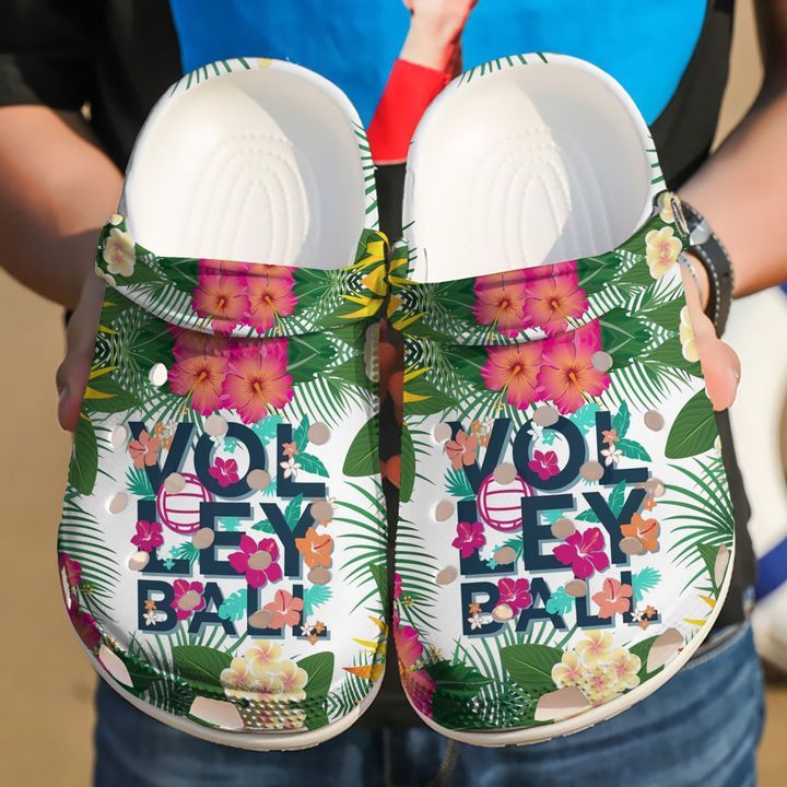 Volleyball Floral Sku 2607 Crocs Crocband Clog Comfortable For Mens Womens Classic Clog Water Shoes