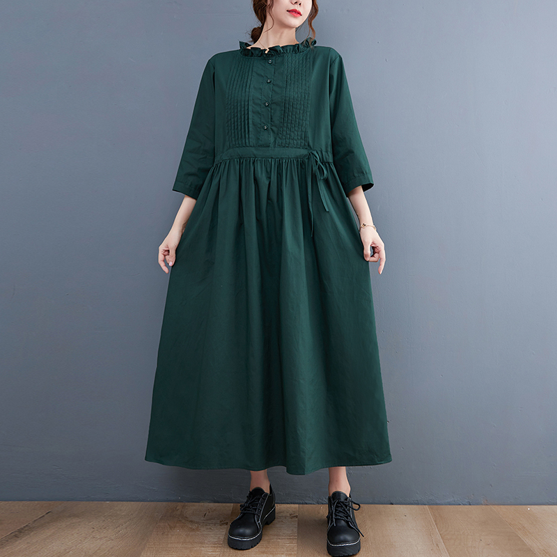 2022 New Arrival Summer Autumn Dress Korea Style Ruffle Draw String Slim Office Lady OL Work Dress Women Casual Long Dress alx