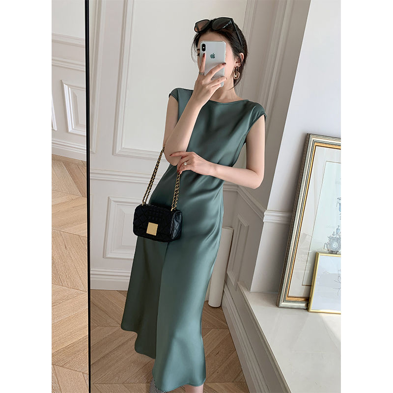 Woherb Silk Sling Party Dress Summer Sexy Sleeveless Tank Dresses O Neck Sundress Elegant Casual Office Lady Vestido alx