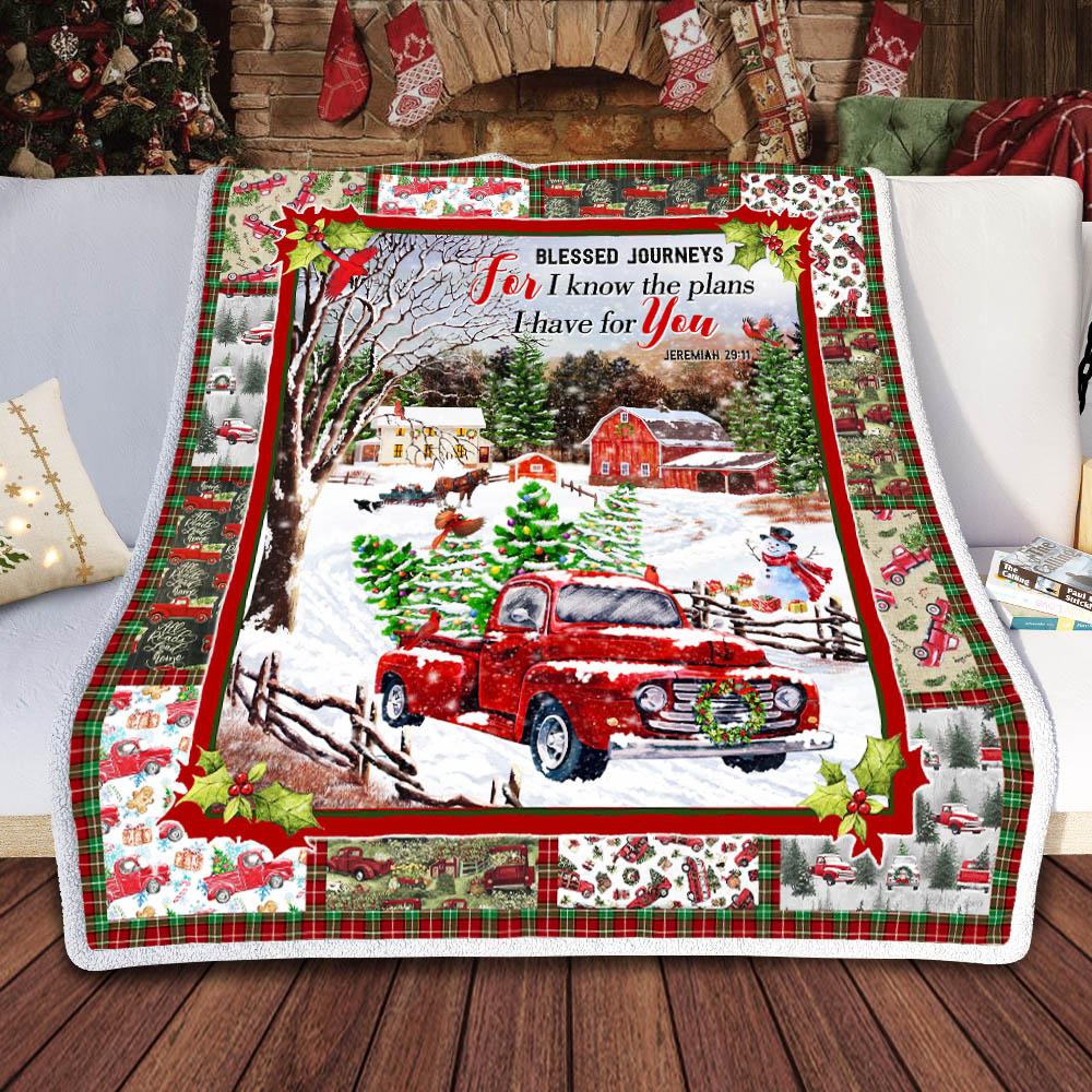 Red Truck. Blessed Journeys Christmas Sofa Sherpa Blanket - Love Art USA