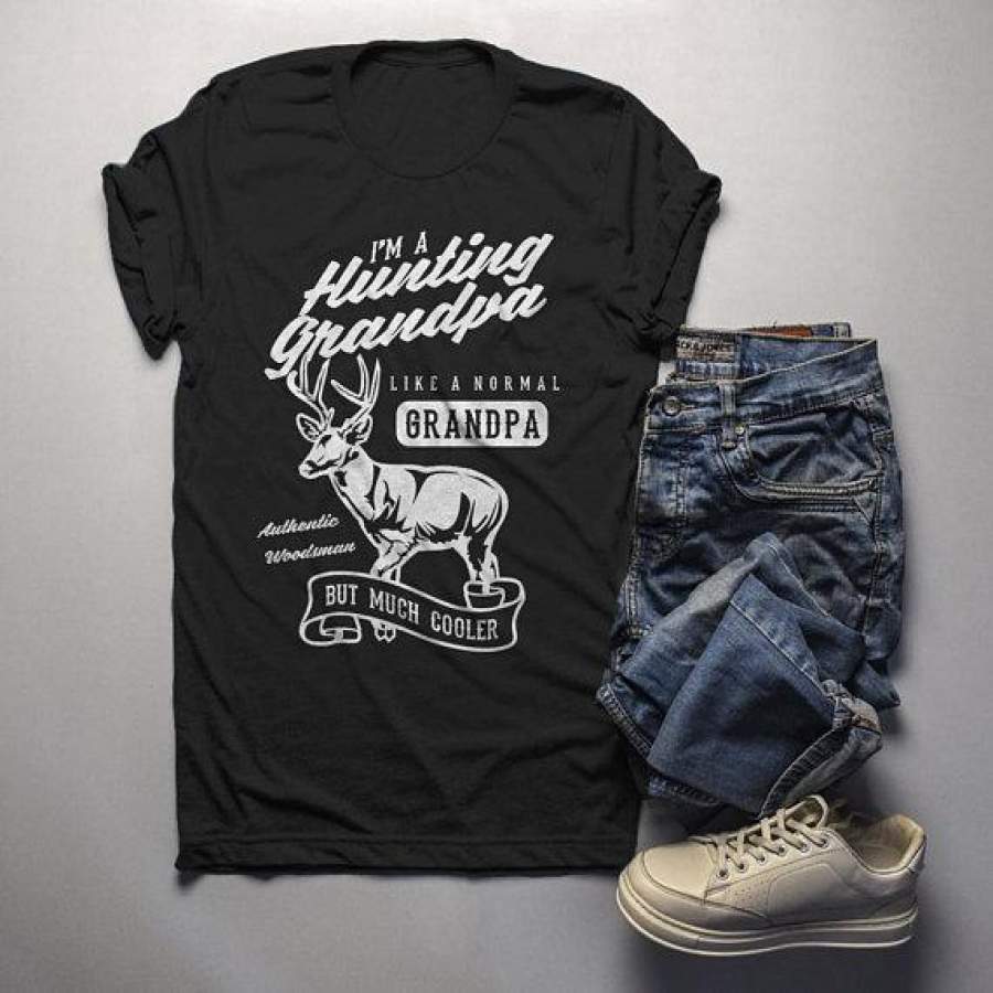 Men’s Grandpa T Shirt Hunting Graphic Tee Like Normal Grandpa But Much Cooler Vintage Funny Shirts