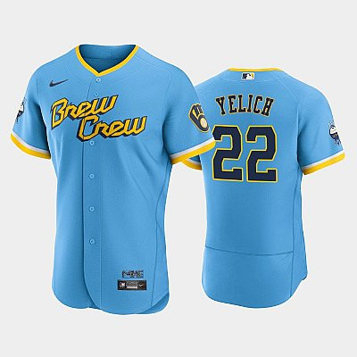 Christian Yelich 22 2022-23 City Connect Milwaukee Brewers Jersey – Powder Blue