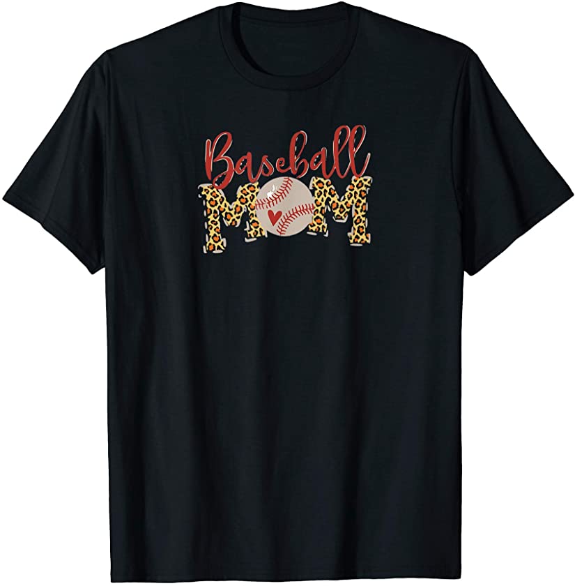 Baseball Mom Leopard Funny Softball Mom Day 2021 T-Shirt