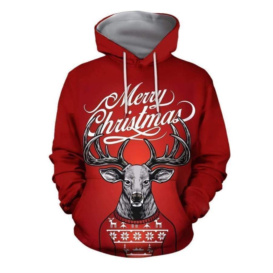 Merry Christmas Reindeer Hoodie 3D All Over Print