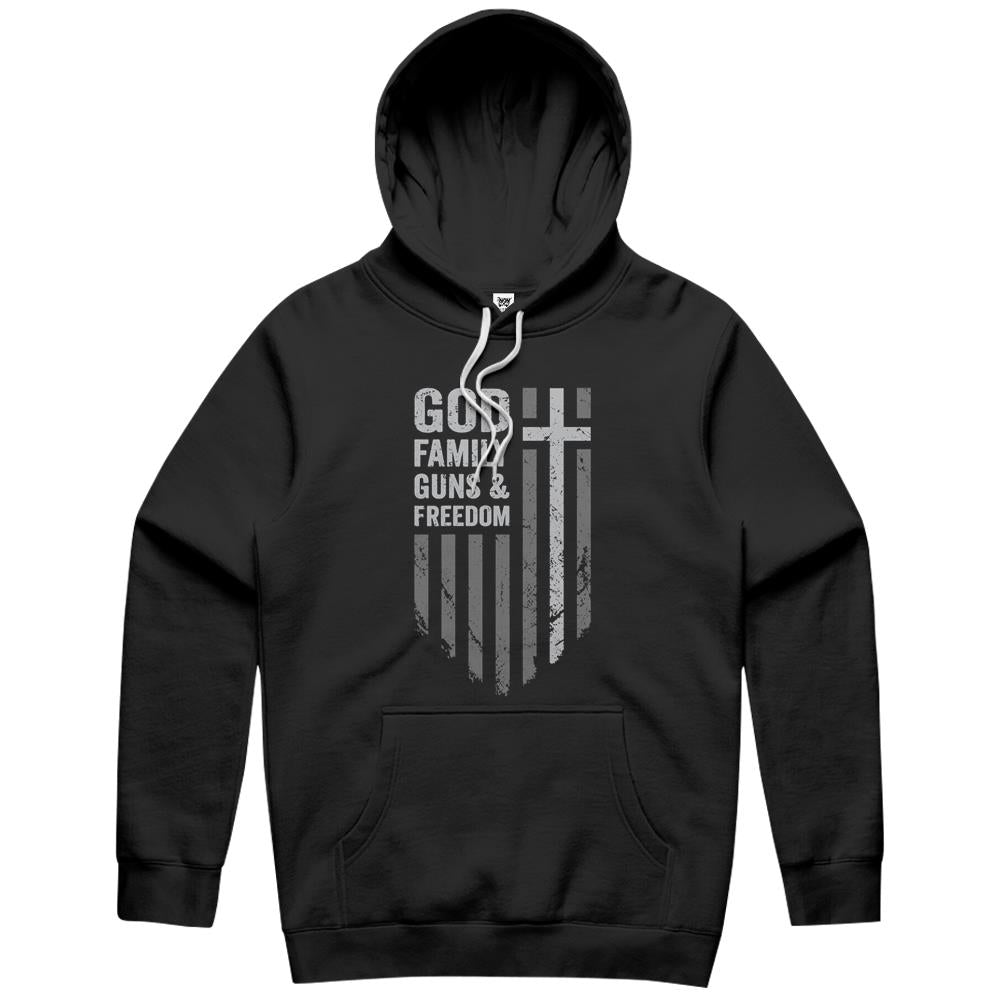 God Family Guns & Freedom – Usa Cross Flag Pro Gun Hoodie