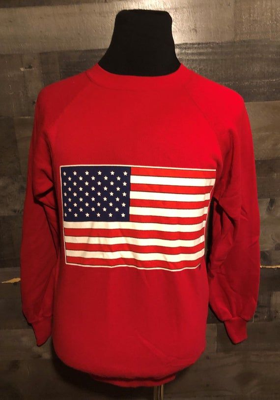 Vintage 80S Usa American Flag 1980S Red Crewneck Shirt Vintage American Patriot Shirt