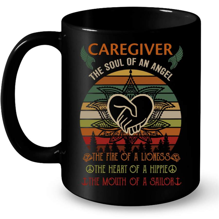 Caregiver The Soul Of An Angel The Fire Of A Lioness The Heart Of A Hippie Classic Vintage – Full-Wrap Coffee Black Mug