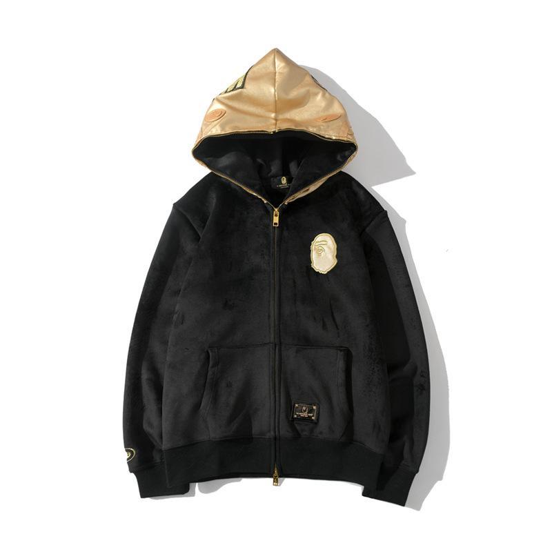 Bape Shark Hoodies Plush Gold-Black Full Zipper Sweatshirts