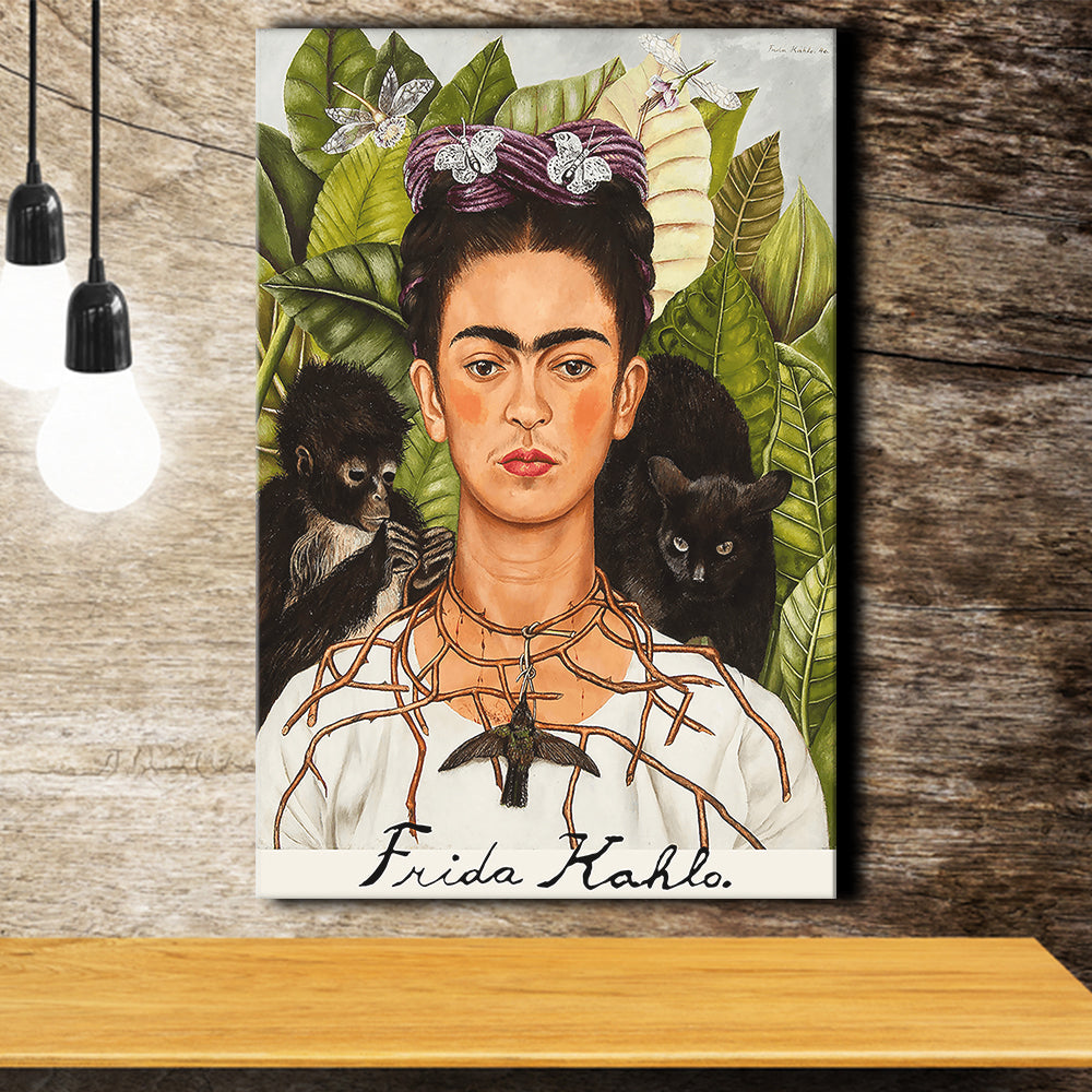 Self-Portrait With Thorn Necklace And Hummingbird Canvas Print – Canvas Painting, Canvas Art, Wall Art, Wall Decor