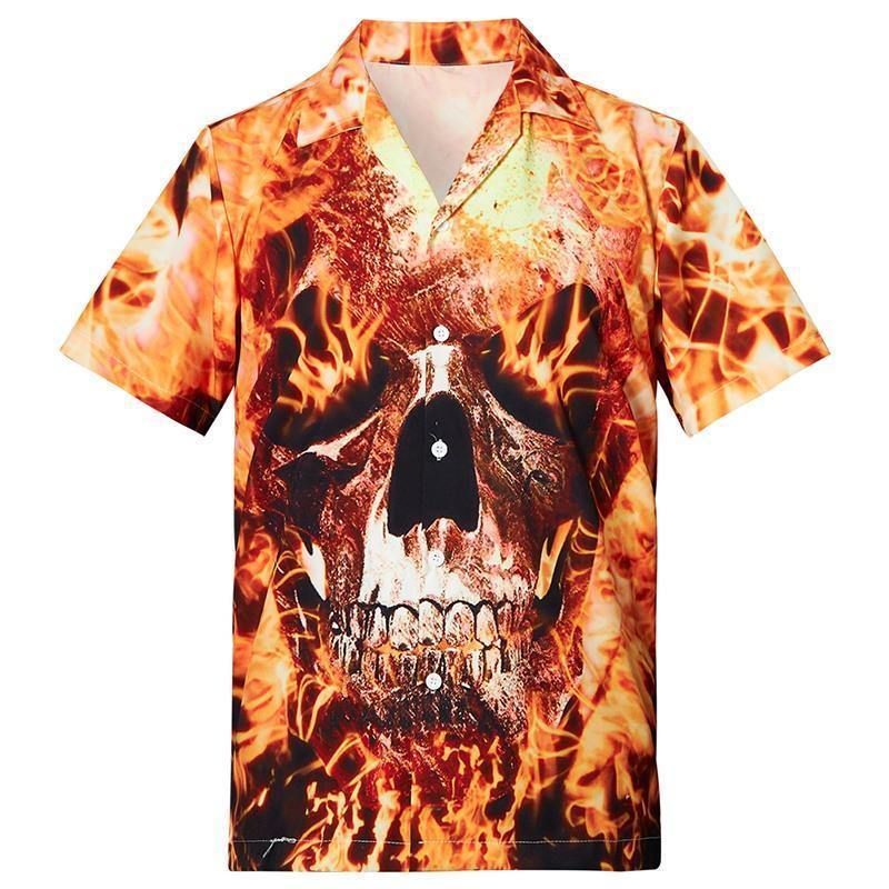 Shop Mens Hawaii Shirts Fire Skull Printed Ha97345