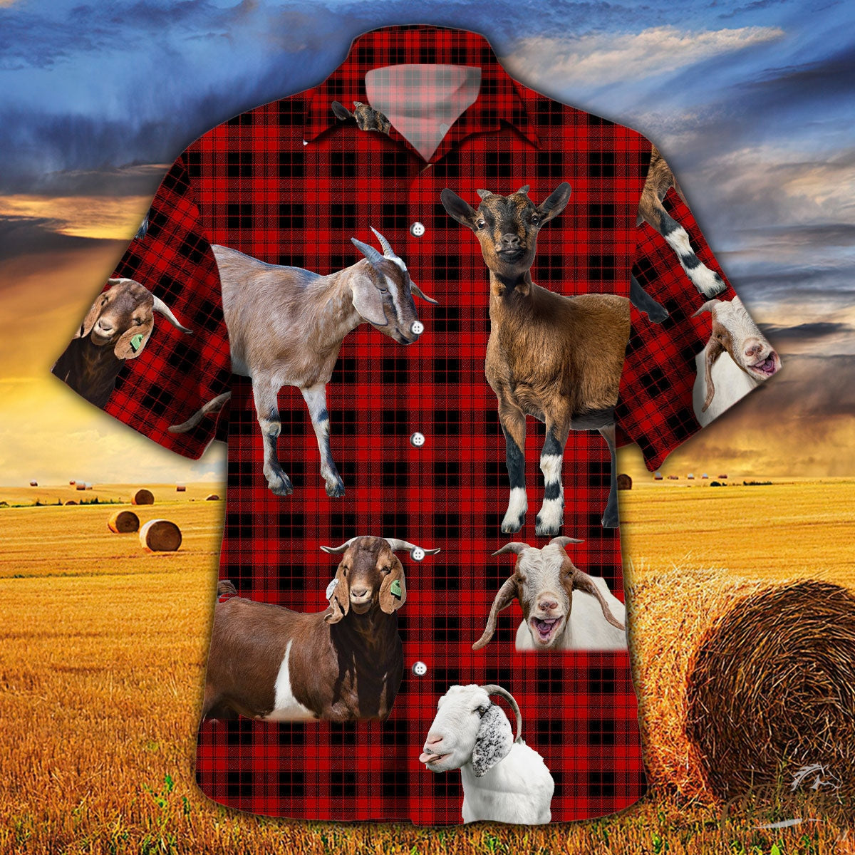 Goat Red Tartan Pattern Hawaii Hawaii Shirt For Men Women Ha29990